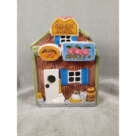 GKRO Ceramic Cookie Jar Retired Little Village General Store 10 x 7 New Open Box - Picture 15 of 16